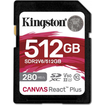 Карта памяти 512Gb SD KINGSTON CANVAS REACT PLUS (SDR2V6/512GB)