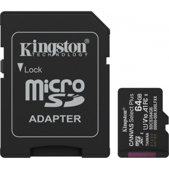 Карта памяти 64Gb MicroSD KINGSTON CANVAS SELECT PLUS + SD адаптер (SDCS3/64GB)