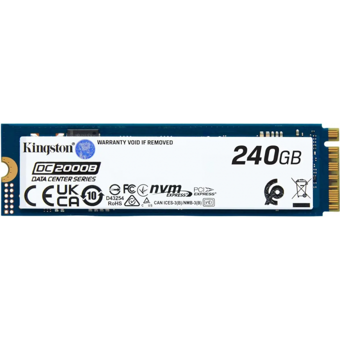 Твердотельный накопитель KINGSTON SSD DC2000B 240GB, M.2 22x80mm, NVMe, PCIe Gen 4x4, 3D TLC, R/W 4500/400MB/s, IOPs 260 000/18 000, TBW 175, DWPD 0.4 SEDC2000BM8/240G Твердотельный накопитель KINGSTON SSD DC2000B 240GB, M.2 22x80mm, NVMe, PCIe Gen 4x4, 3D TLC, R/W 4500/400MB/s, IOPs 260 000/18 000, TBW 175, DWPD 0.4 SEDC2000BM8/240G