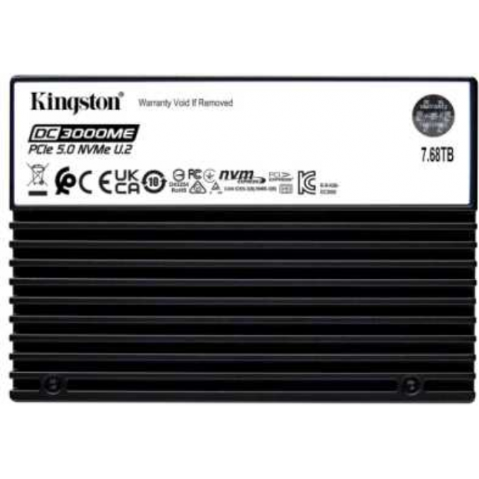 Твердотельный накопитель KINGSTON SSD DC3000ME 7680GB, U.2(2.5" 15mm), NVMe, PCIe Gen 5x4, 3D TLC, R/W 14000/10000MB/s, IOPs 2 800 000/500 000, TBW 14016, DWPD 1 (12 мес) SEDC3000ME/7T6